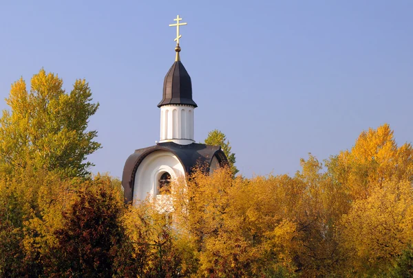 Kaplica białe i złote drzewa — Zdjęcie stockowe