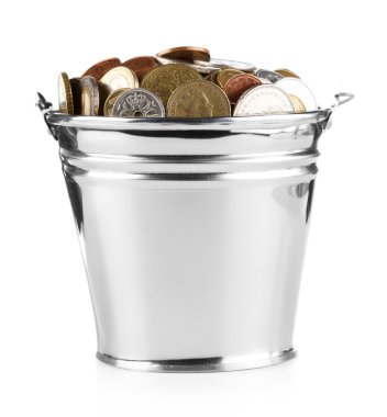 Isolated bucket of coins clipart