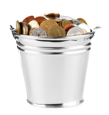 Isolated bucket of coins clipart