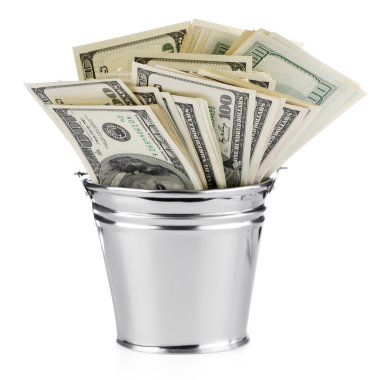 Isolated bucket of US banknotes clipart