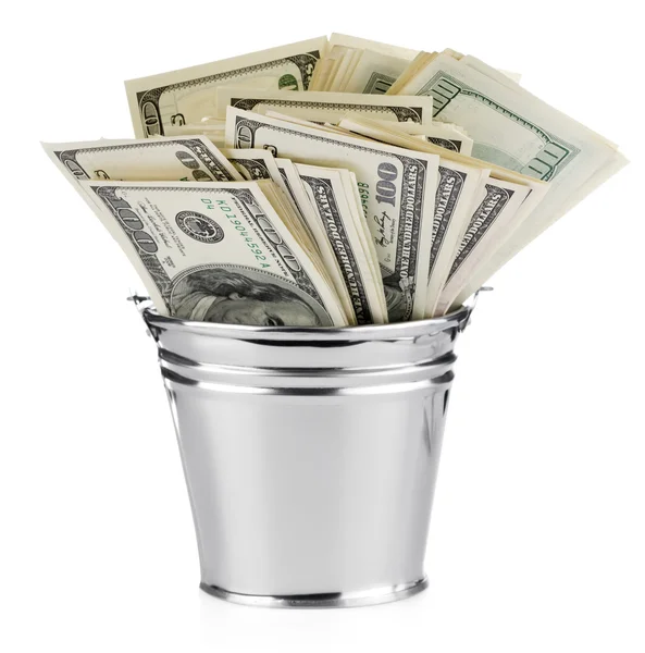 Isolated bucket of US banknotes — Stock Photo, Image