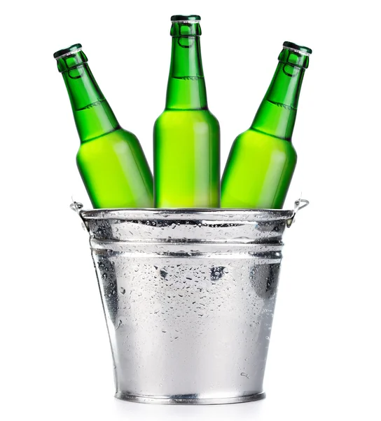 Three green beer bottles — Stock Photo, Image