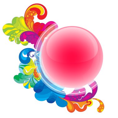 Shiny buuton, decorated with hand drawn graphic. clipart