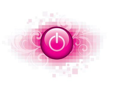 Power button with pixel and floral background clipart