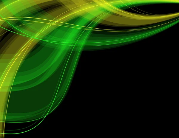 Siyah arka plan üzerine soyut yeşil ve mavi dalgalar — Stok Vektör