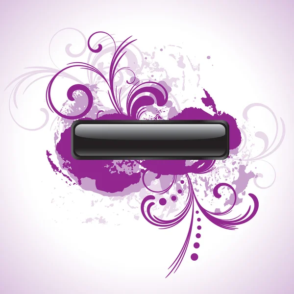 Bouton noir avec des éléments floraux violets — Image vectorielle