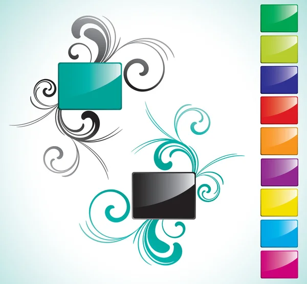 Ensemble rectangle brillant noir et turquoise — Image vectorielle