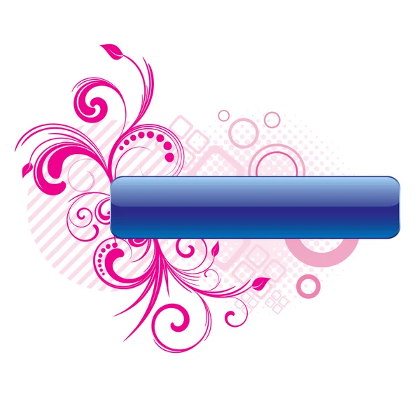 Синяя кнопка с розовыми цветочными элементами — стоковый вектор