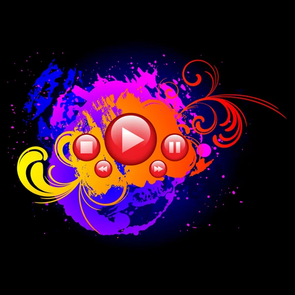 Grunge barevné pozadí s fialovým mediální tlačítka — Stockový vektor