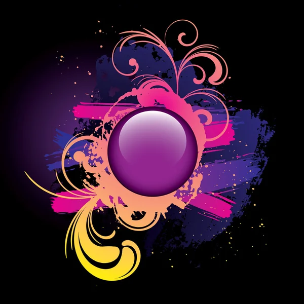 Fondo grunge colorido y botón púrpura — Vector de stock