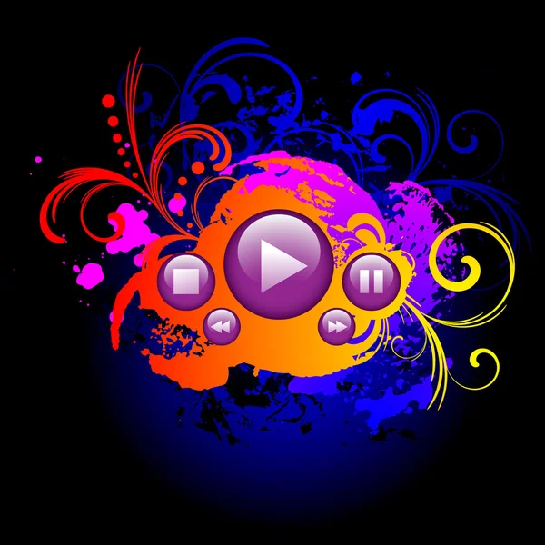Fond grunge coloré et boutons multimédias — Image vectorielle