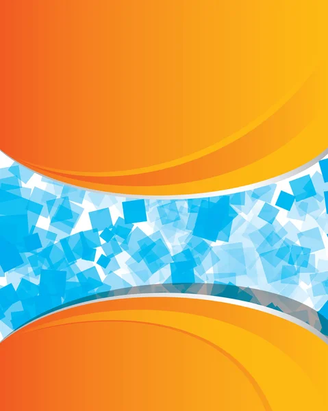 Oranje achtergrond met blauwe transparante vierkantjes — Stockvector