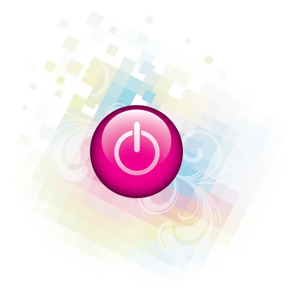 Botón de encendido rosa con fondo de píxel — Vector de stock