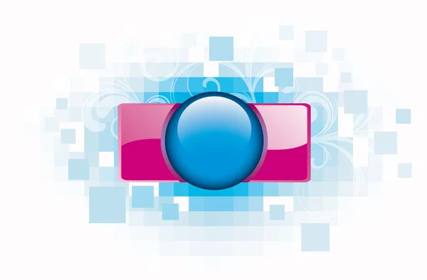 Roze en blauwe knop met pixel achtergrond — Stockvector