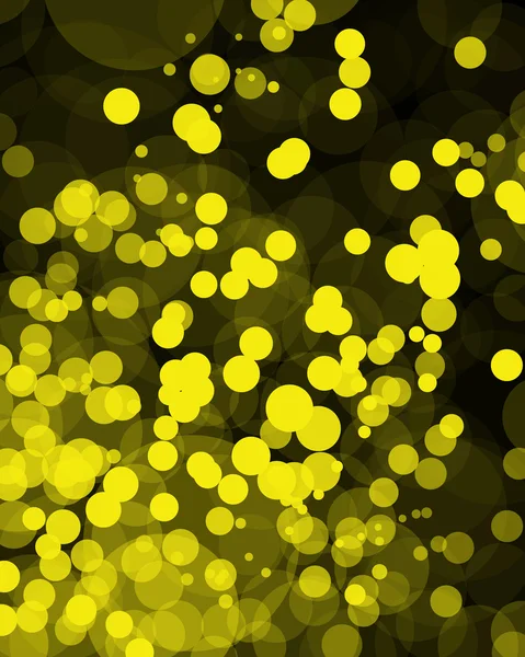 Círculos amarelos transparentes aleatórios no fundo preto —  Vetores de Stock