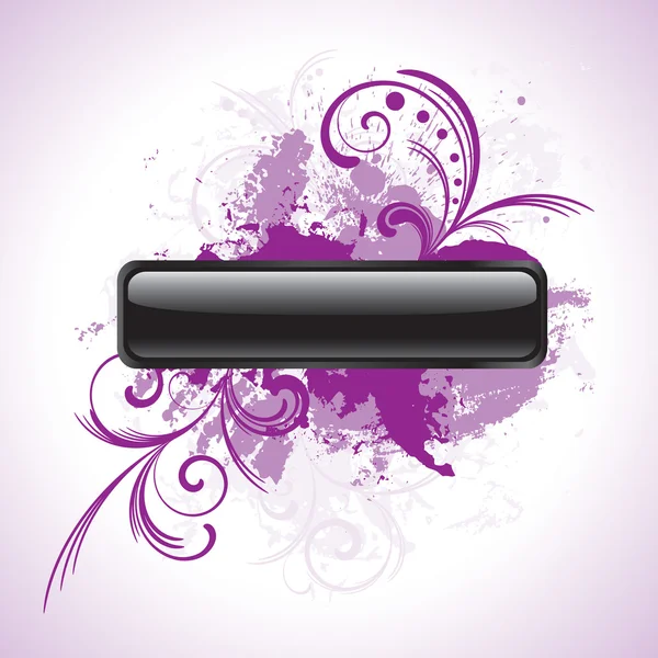 Черная кнопка с фиолетовыми цветочными орнаментами — стоковый вектор