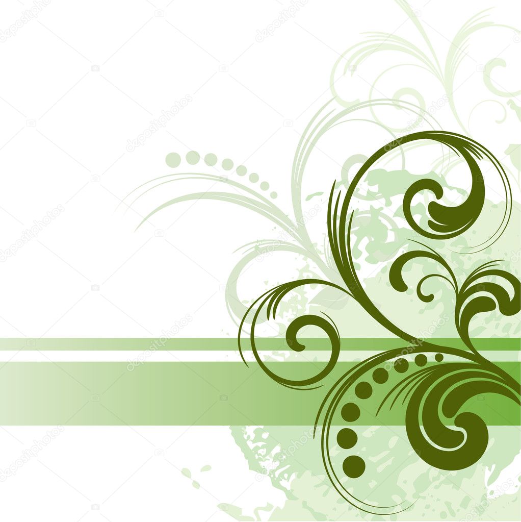 Green background with floral elements