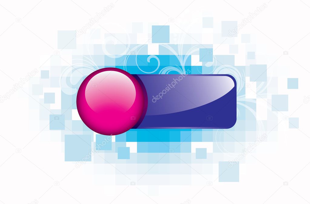 Pink and blue button with pixel background