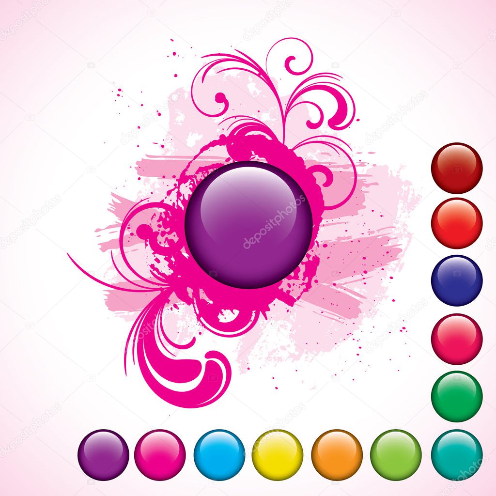 Purple button with grunge background set