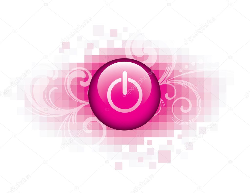 Power button with pixel and floral background