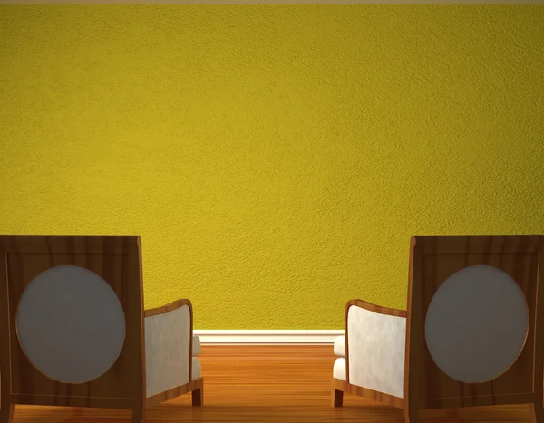 Duas cadeiras de luxo oposto parede verde — Fotografia de Stock