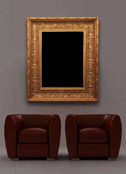 Two red armchairs with picture frame — Stock Photo, Image