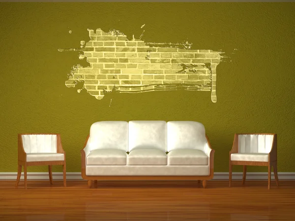 Білий диван і два стільці з отвором для бризок в зеленому інтер'єрі — стокове фото