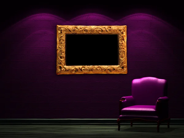 Cadeira sozinha com moldura moderna em interior minimalista escuro — Fotografia de Stock