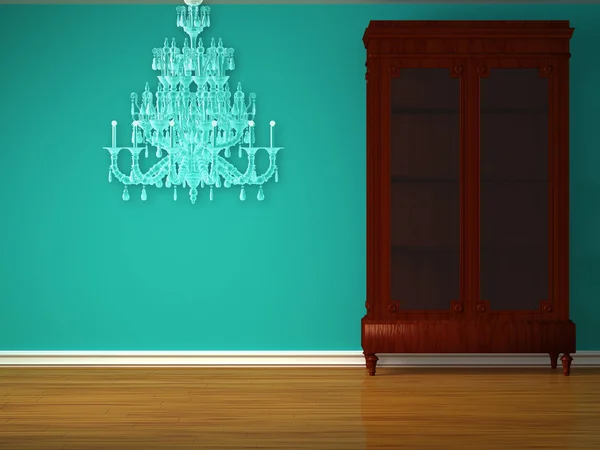 Credenza con lampadario di lusso in interni minimalisti — Foto Stock