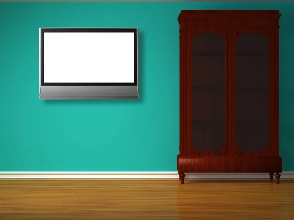 Skåp med LCD-tv i minimalistisk inredning — Stockfoto