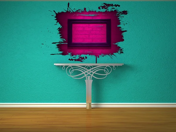 Metallic console-table and pink splash hole in minimalist interior — Stock Photo, Image