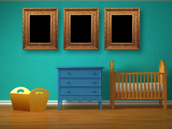 Dormitorio de bebé con una cuna y marcos de imagen . —  Fotos de Stock