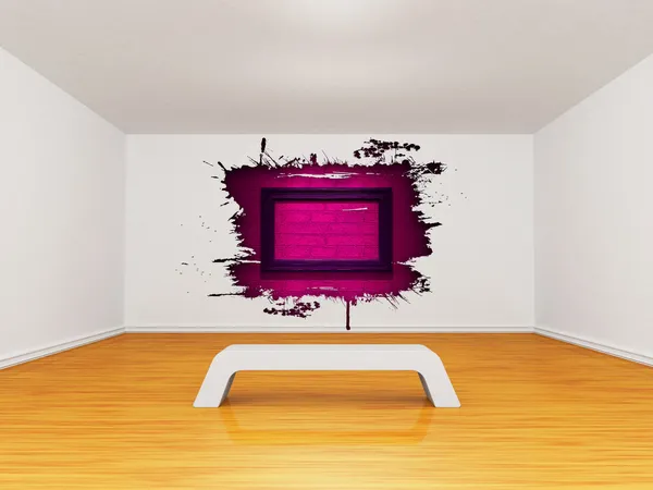 Empty gallery with splash hole and picture frame — Stock Photo, Image