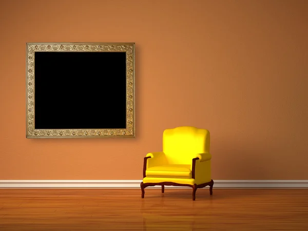 Sam luksusowy fotel z ramą w minimalistycznym wnętrzu — Zdjęcie stockowe