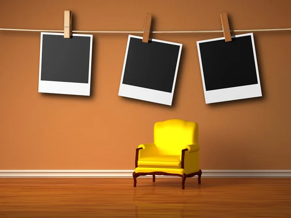 壁掛けインスタント フォト フレーム単独で豪華な椅子 — ストック写真