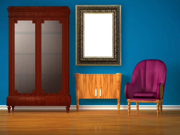 Skåp med bord, moderna spegel och lyxiga stol — Stockfoto