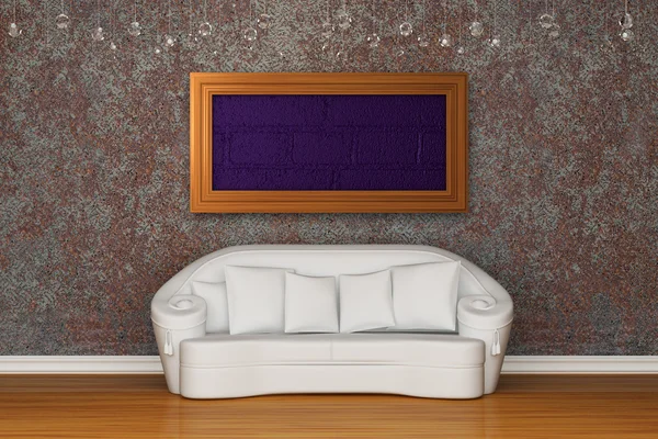 Biała kanapa z rama rdza wnętrza — Zdjęcie stockowe