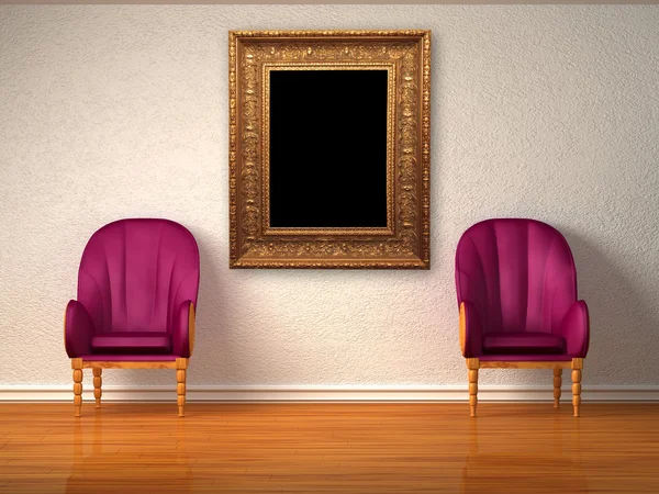Minimalist iç antika çerçeve ile iki lüks sandalye — Stok fotoğraf