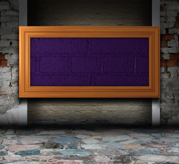Mozaïek grunge interieur met stenen vloer en foto frame — Stockfoto