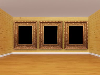 Mosaic room with three empty frames clipart