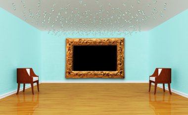 Chairs and picture frame in luxurious empty gallery clipart