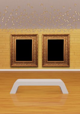 Gallery's hall with bench clipart