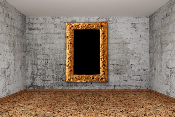Grunge brick room with picture frame — Stock Photo, Image