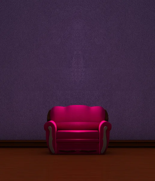Ροζ καναπέ στο μοβ σκούρο μινιμαλιστικό εσωτερικό — Φωτογραφία Αρχείου