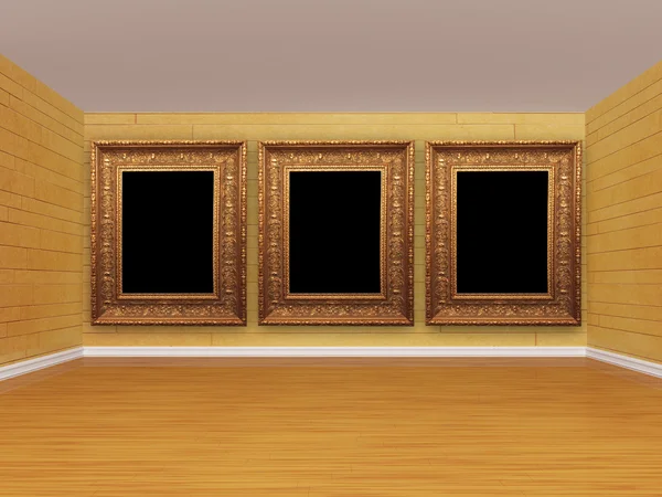 Мозаичная комната с тремя пустыми рамами — стоковое фото