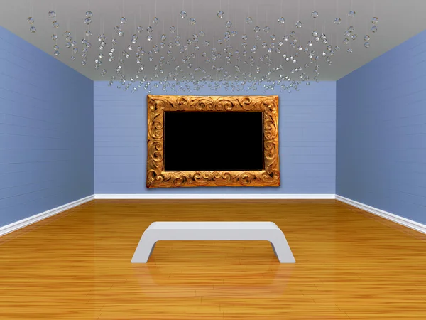 Galleriets hall med bänk och ram — Stockfoto