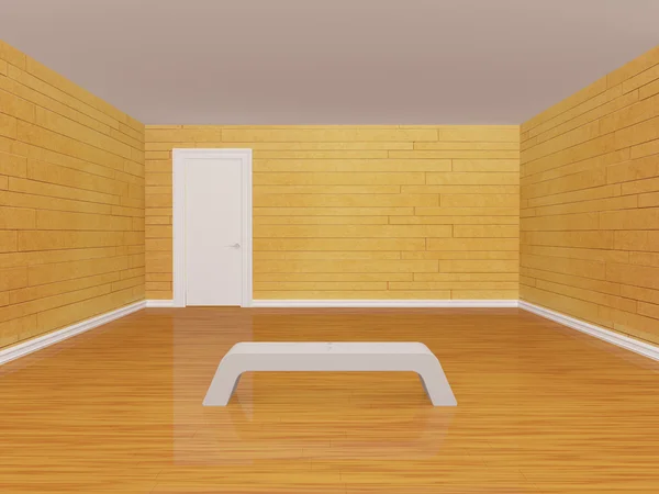 Пустая галерея со скамейкой и закрытой дверью — стоковое фото
