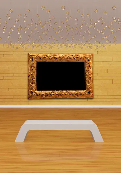 Galeriesaal mit Bank und kunstvollem Rahmen — Stockfoto