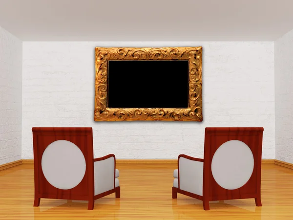 Two luxurious chairs with picture frame in gallery — Stock Photo, Image