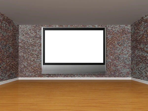 Grunge metalen kamer met LCD-tv — Stockfoto